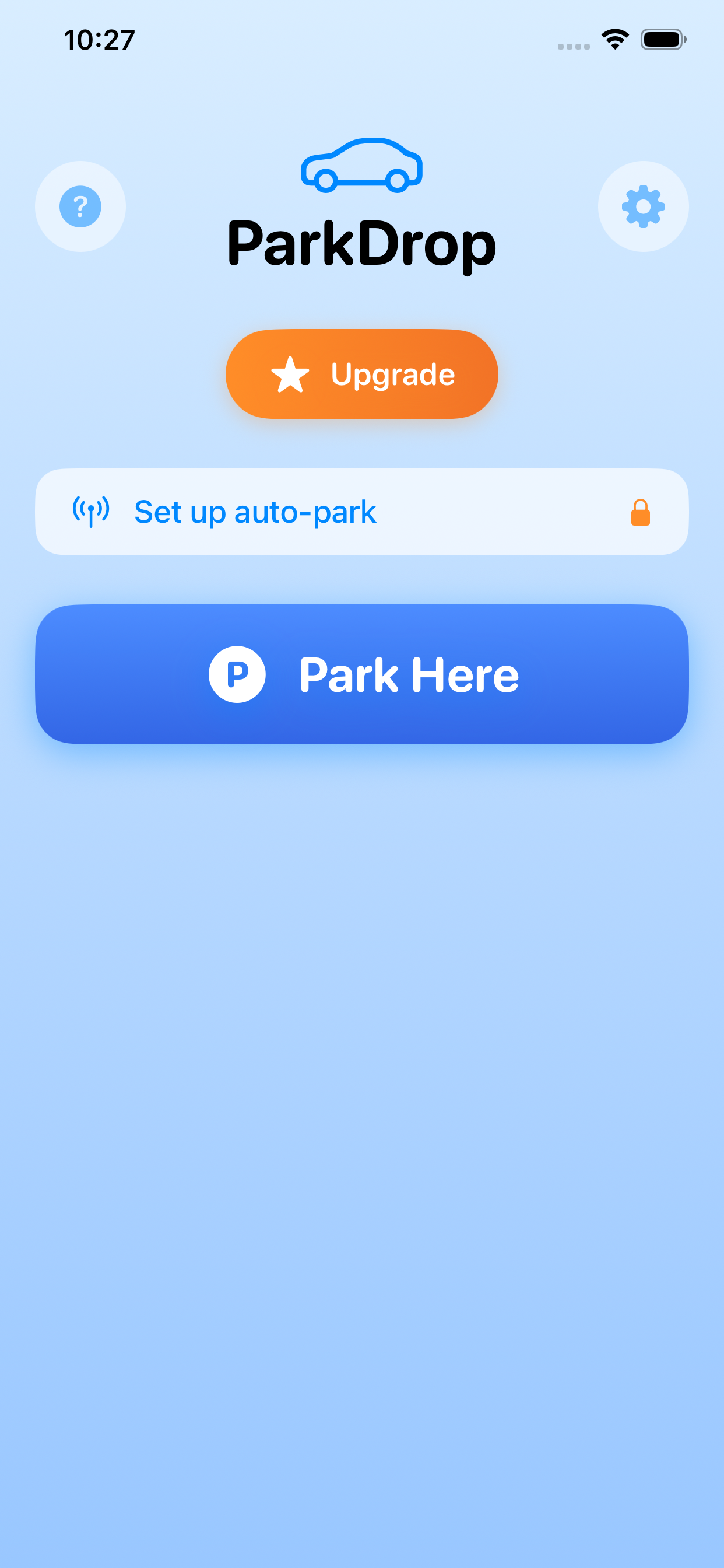 ParkDrop home screen - one big button to save your spot